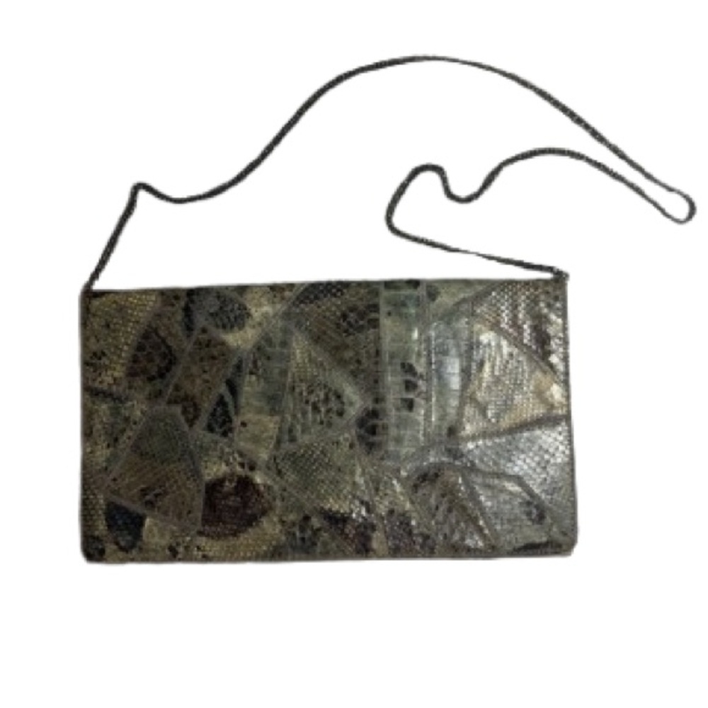 Vintage Varon Snakeskin Leather Purse Shoulder Bag Clutch With Chain